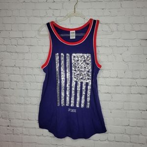 PINK American Flag Bling Blur Red Tank top size small.